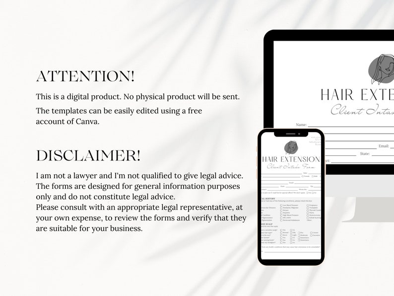 K&ouml;nnte beinhalten: Ein digitaler Download einer Vorlage f&uuml;r ein Kundenaufnahmeformular f&uuml;r Haarverl&auml;ngerungen. Das Formular ist nur f&uuml;r allgemeine Informationszwecke bestimmt und stellt keine Rechtsberatung dar. Die Vorlage kann mit einem kostenlosen Canva-Konto einfach bearbeitet werden.