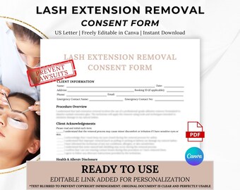 Lash Extension Removal Consent Form, Editable Salon Waiver (PDF)