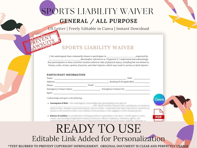Sports Liability Waiver Template: Editable Consent Form (digital ...