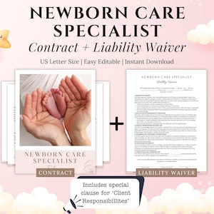 Contratto di servizio per specialista in assistenza neonatale, moduli per infermiere per neonati, esonero di responsabilità, specialisti in assistenza infantile, contratto per tata NCS, diurno notturno