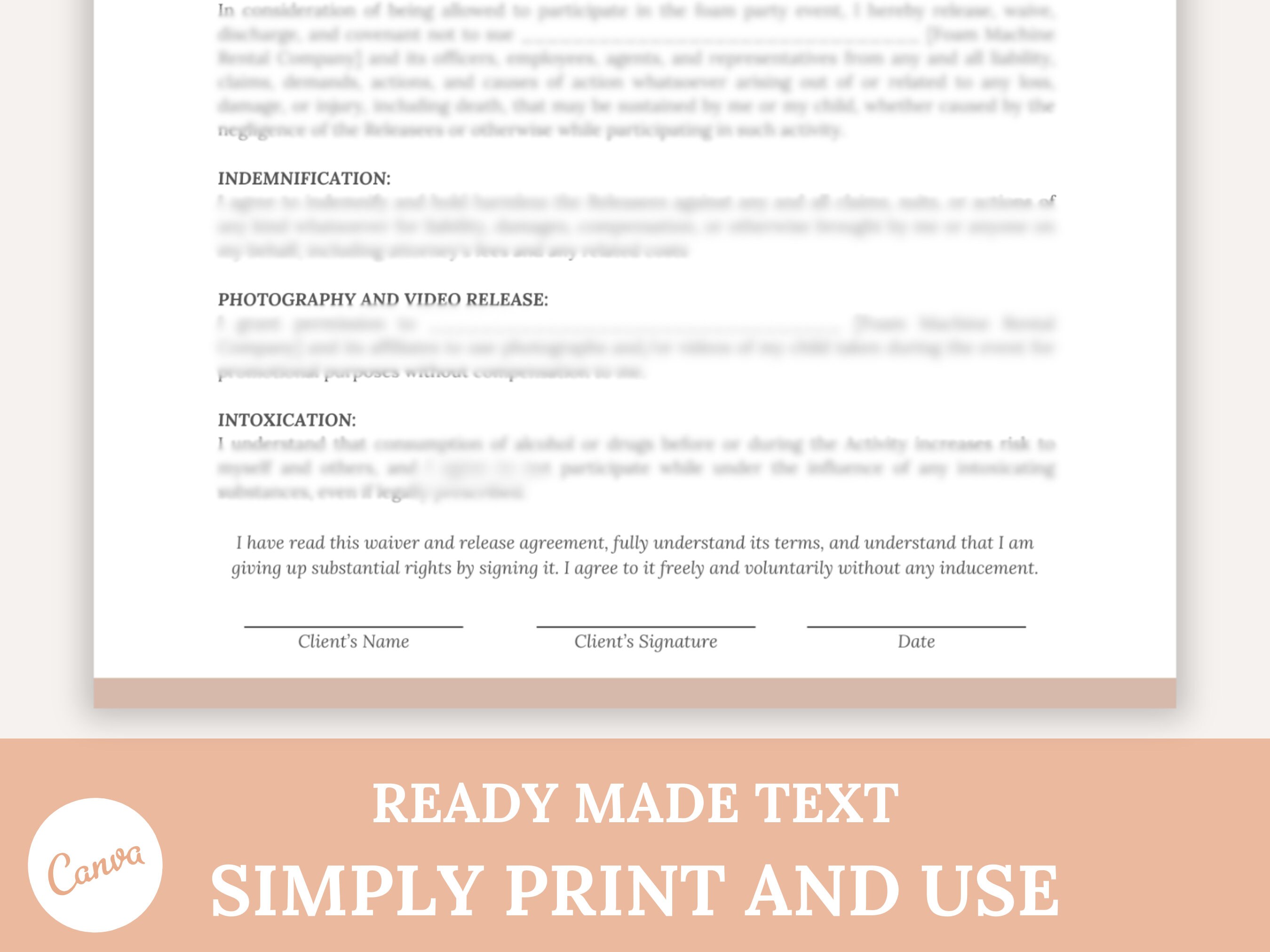 Foam Party Liability Waiver, Media Release Consent, Bubble Machine