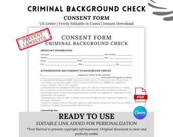 Criminal Background Check Consent Form: Printable Authorization (Canva PDF)