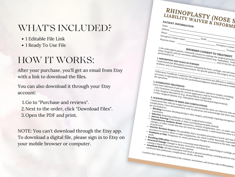 Printable Rhinoplasty Liability Waiver Template PDF Nose Surgery Printable Rhinoplasty Liability Waiver Template PDF Nose Surgery