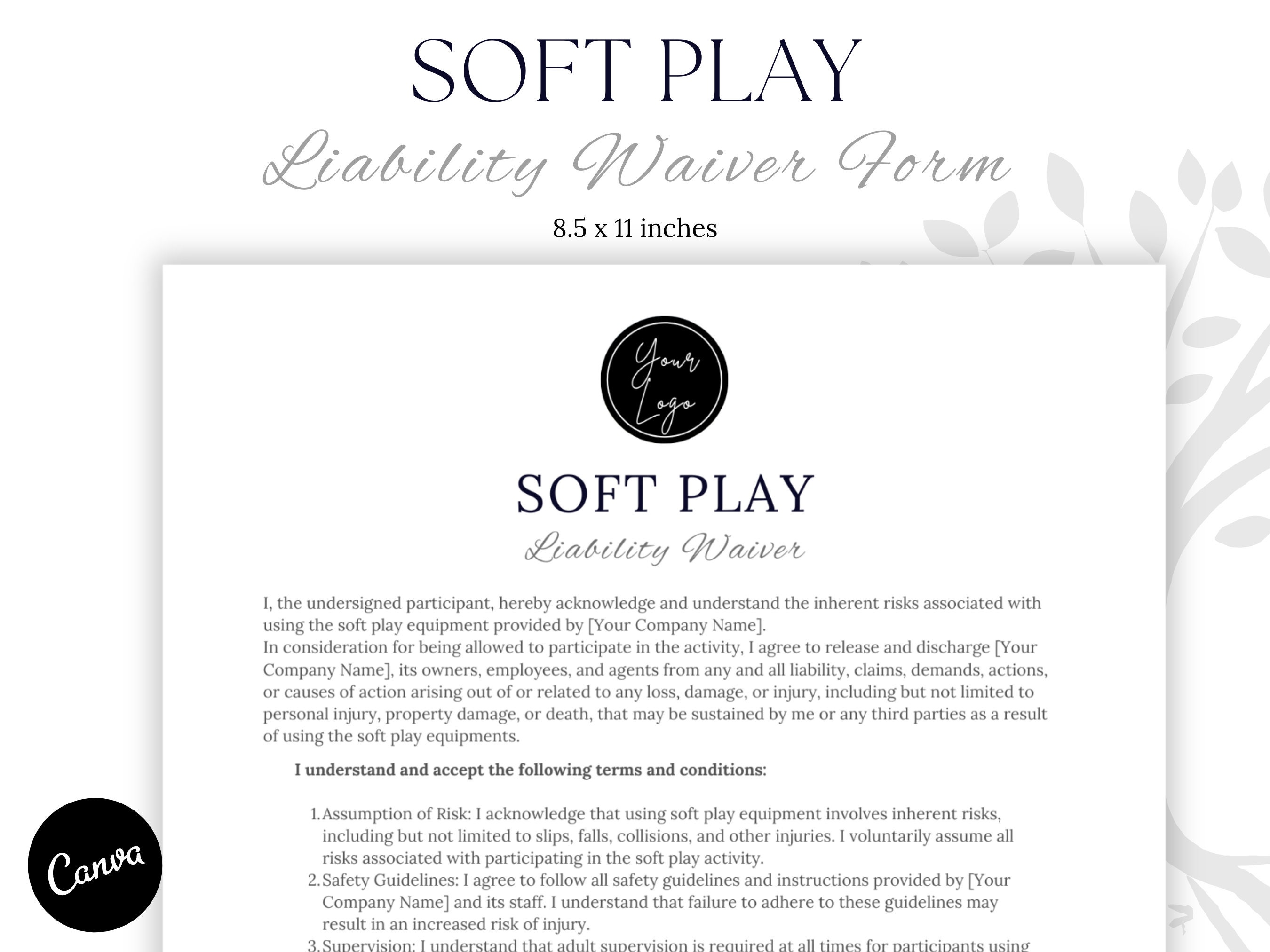Soft Play Waiver Form Indoor Playground Release of Liability Etsy