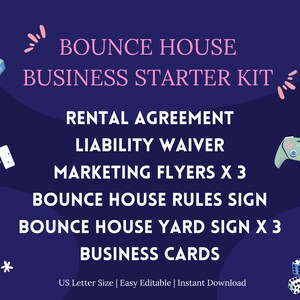 Vollständiges Bounce House Business Starter Pack, Mietvertragsvertrag, Marketing-Flyer, Bumble-House-Regeln, Werbeschild, Visitenkarten