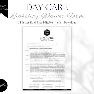 Daycare Liability Waiver Form, Childcare Consent Form, Childcare Liability, Home Daycare Waiver, Guardianship Form, Single Page