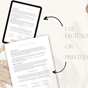 May include: A digital or printable client consent form for massage therapy. The form includes sections for what to expect, medical conditions, and a client signature.