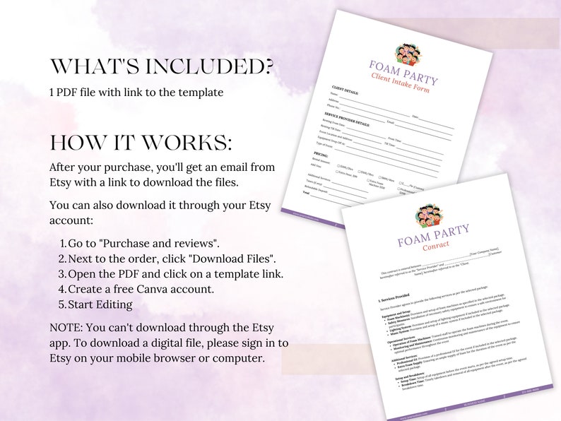 Foam Party Rental Contract Template, Liability Waiver, Media Release