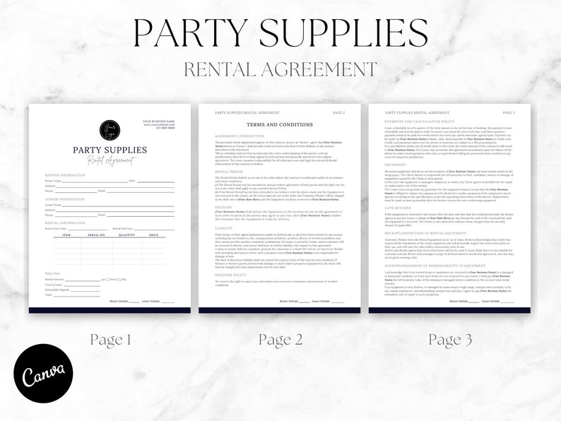 Professional Party Supplies Rental Contract Agreement Party Event ...