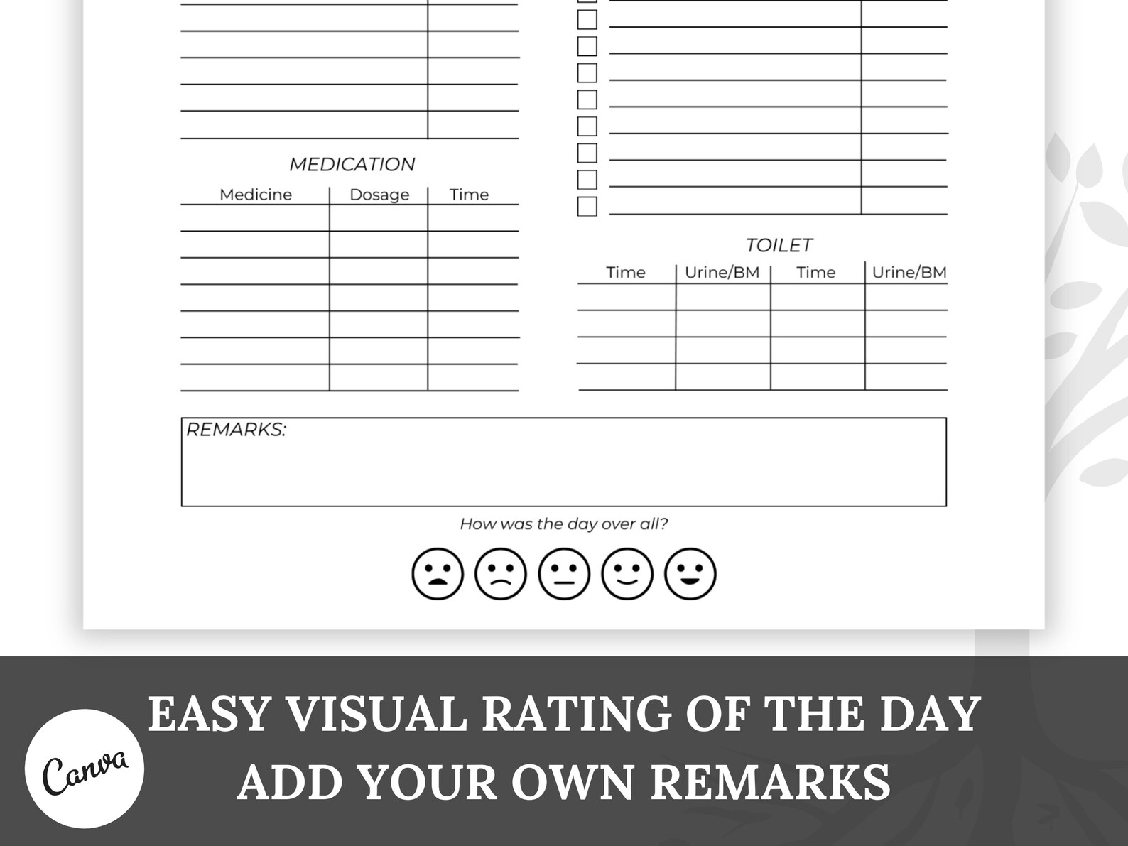 Printable Caregiver Checklist, Senior and Elderly Care Task List ...