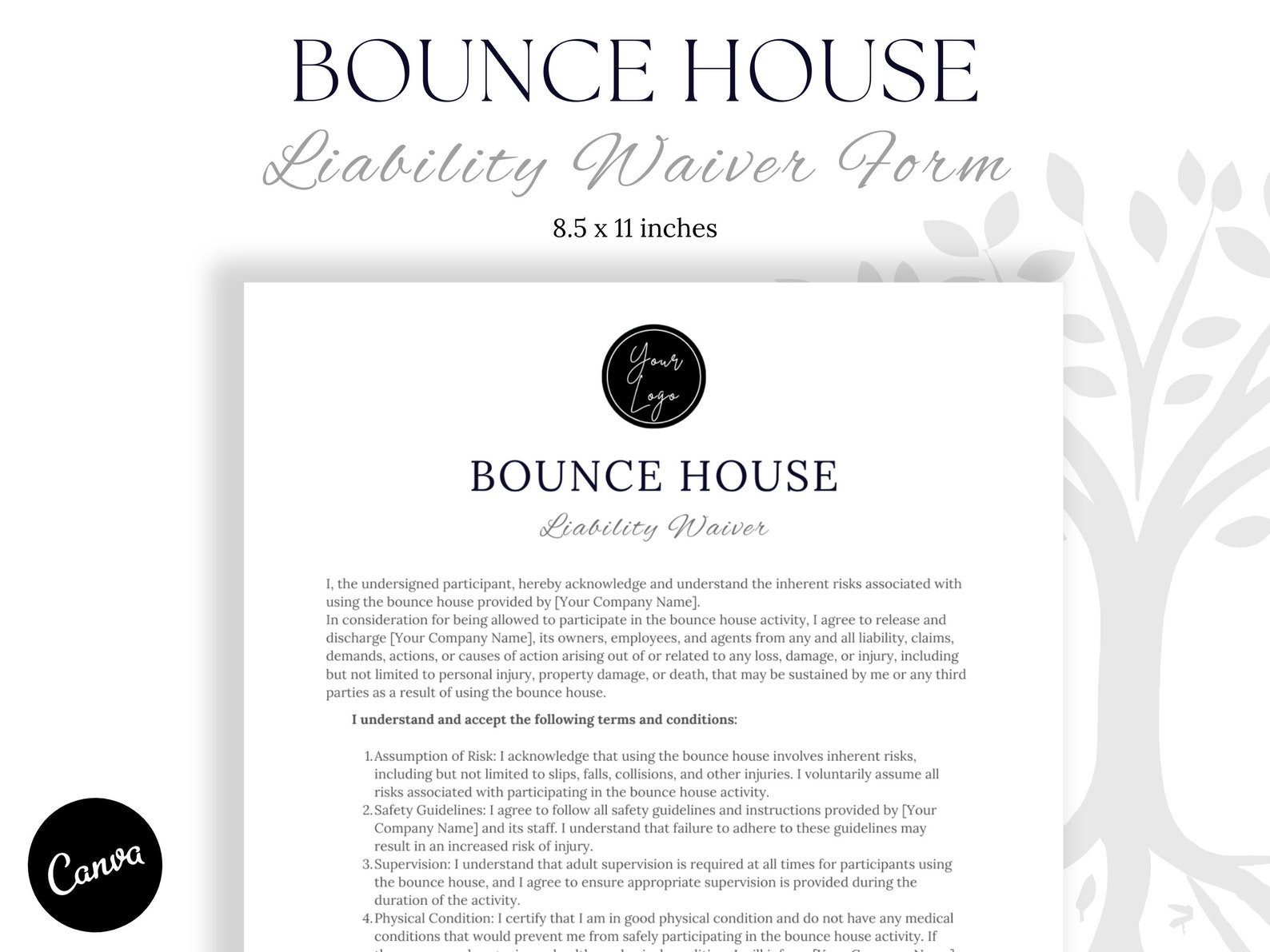 Bounce House Waiver Form | Release of Liability Template | Editable and ...