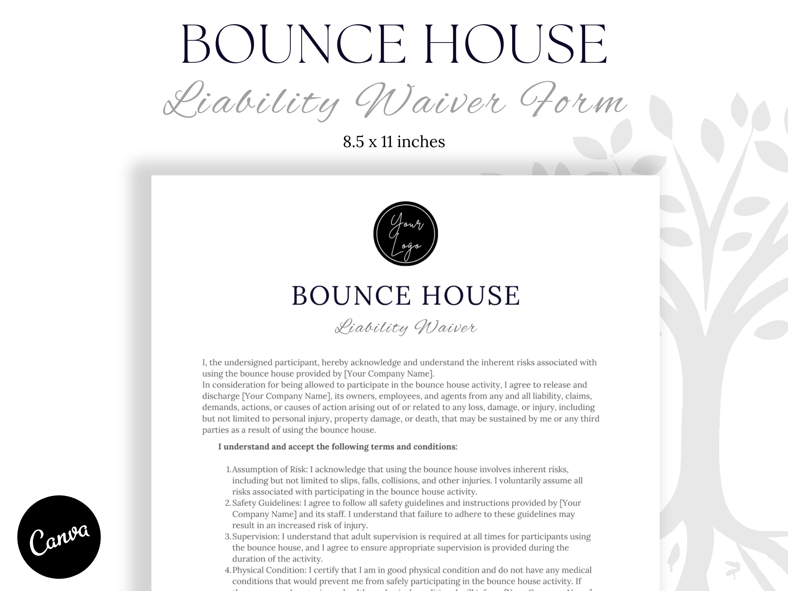 Bounce House Waiver Form Release of Liability Template Editable and Bounce House Waiver Form Release of Liability Template Editable and