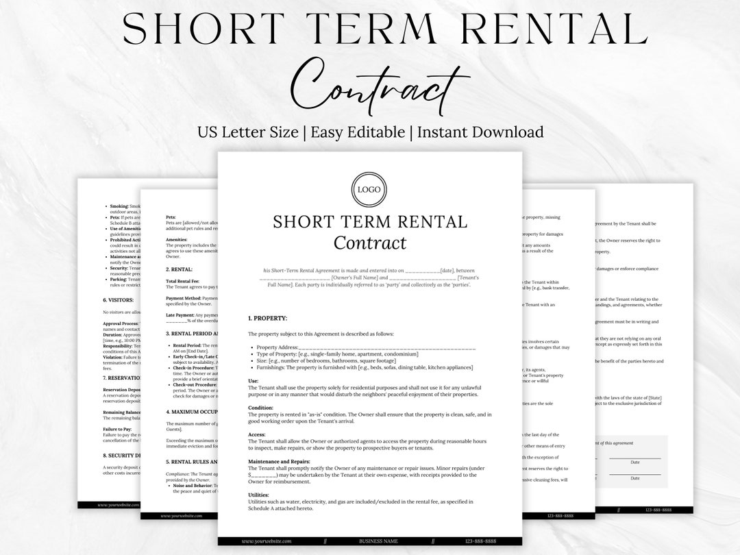 Short Contract Short Term Rental Contract Template: Airbnb, VRBO Host Agreement ...