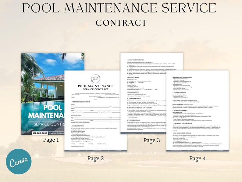Pool Maintenance Disclosure Pool Maintenance Contract Template: Customizable Service Agreement ...
