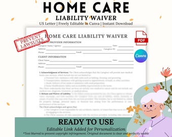 Home Care Liability Waiver Template: Editable Caregiver Form (Digital Download)