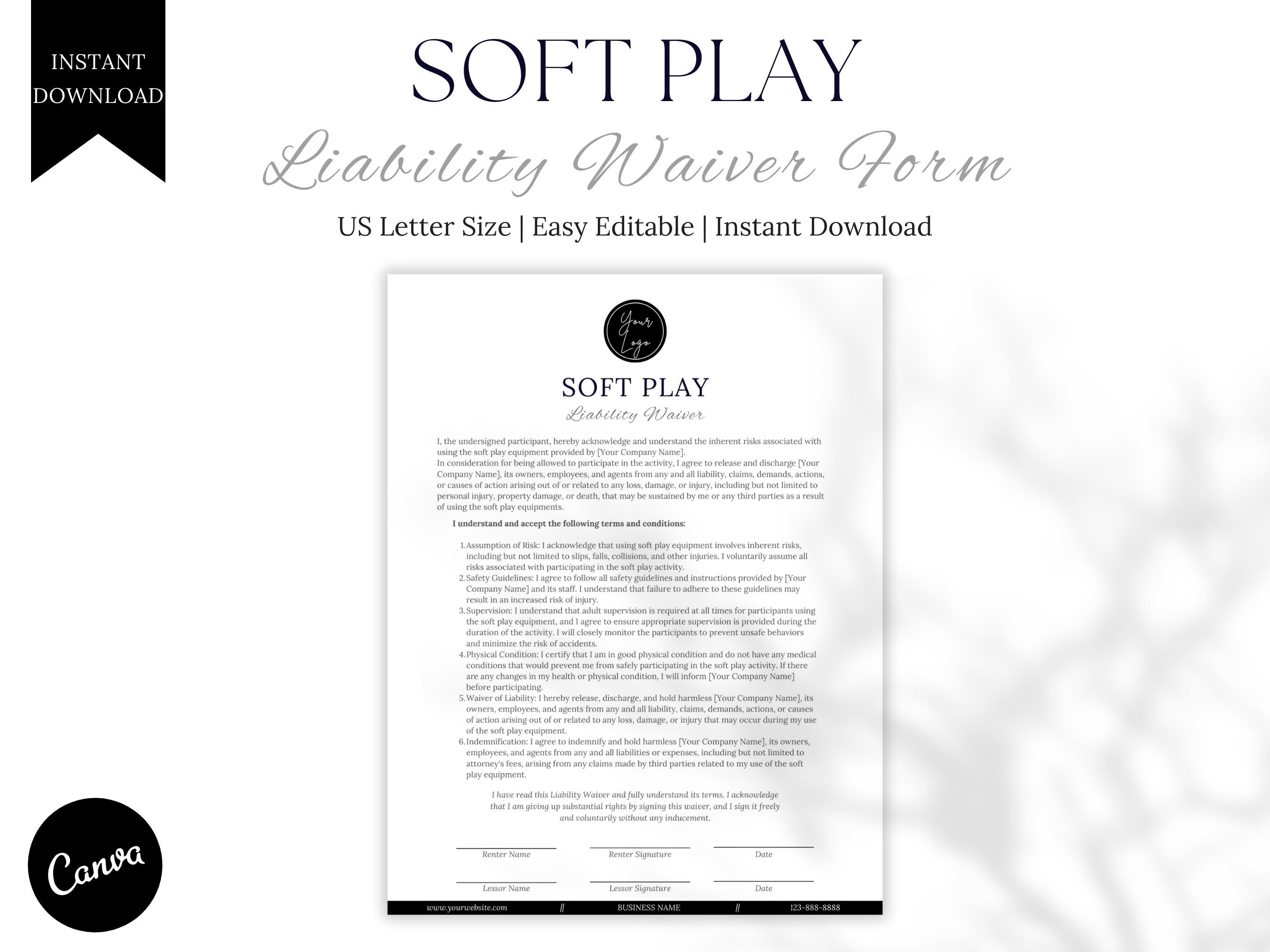 Soft Play Waiver Form Indoor Playground Release of Liability Etsy