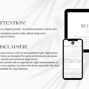 May include: A digital product for a Botox and Filler client intake form. The form is displayed on a computer screen and a mobile phone. The text on the screen reads "BOTOX & FILLER Client Intake Form". The text on the phone reads "BOTOX & FILLER Client Intake Form".