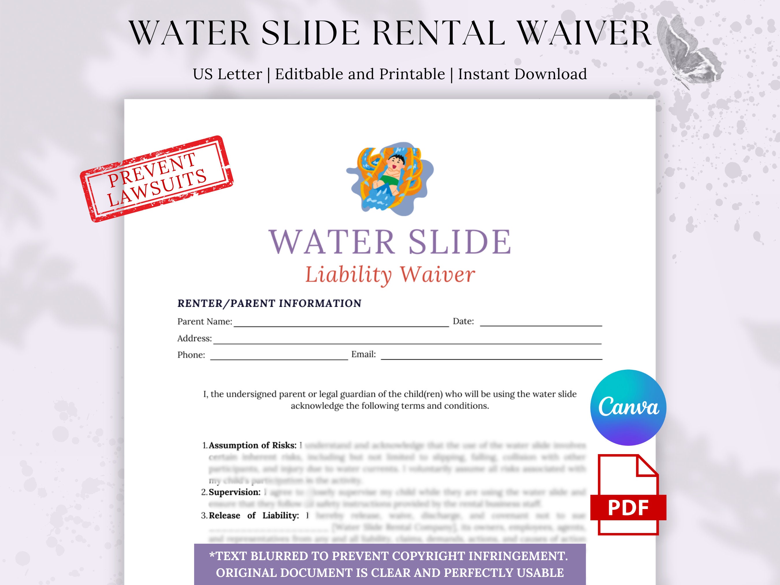 Inflatable Water Slide Liability Waiver, Waterslide Consent Form