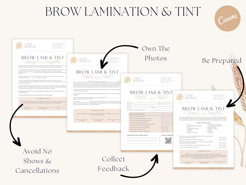 Brow Lamination and Tint Forms Bundle Editable Brow Lami Aftercare Tint