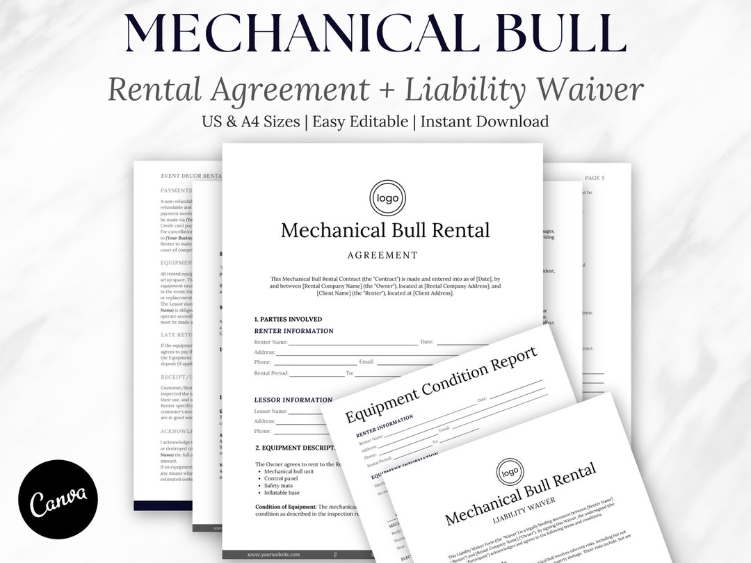Mechanical Bull Rental Agreement Template, Equipment Condition Report