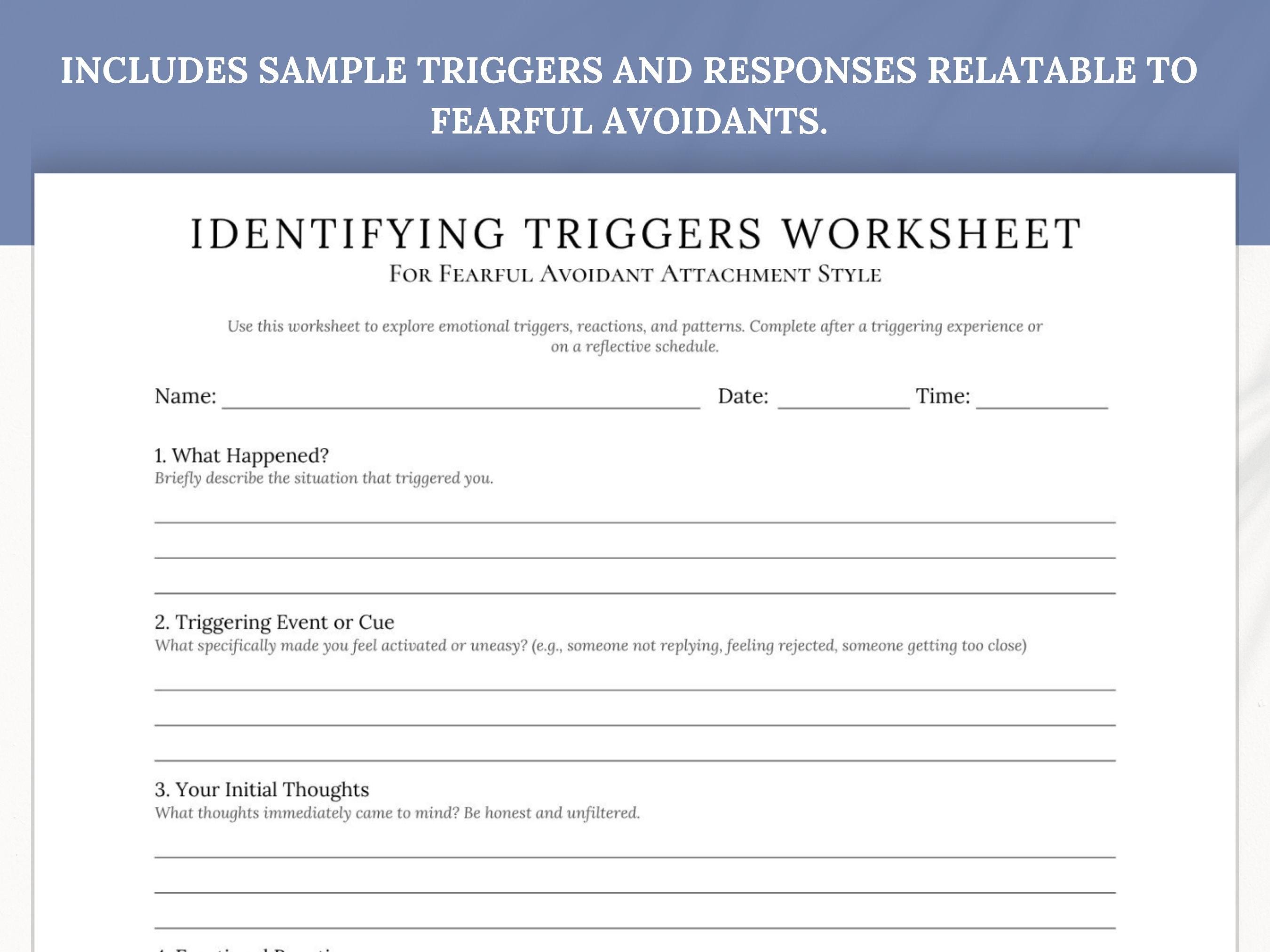 Printable Fearful Avoidant Attachment Worksheet, Identify Emotional ...