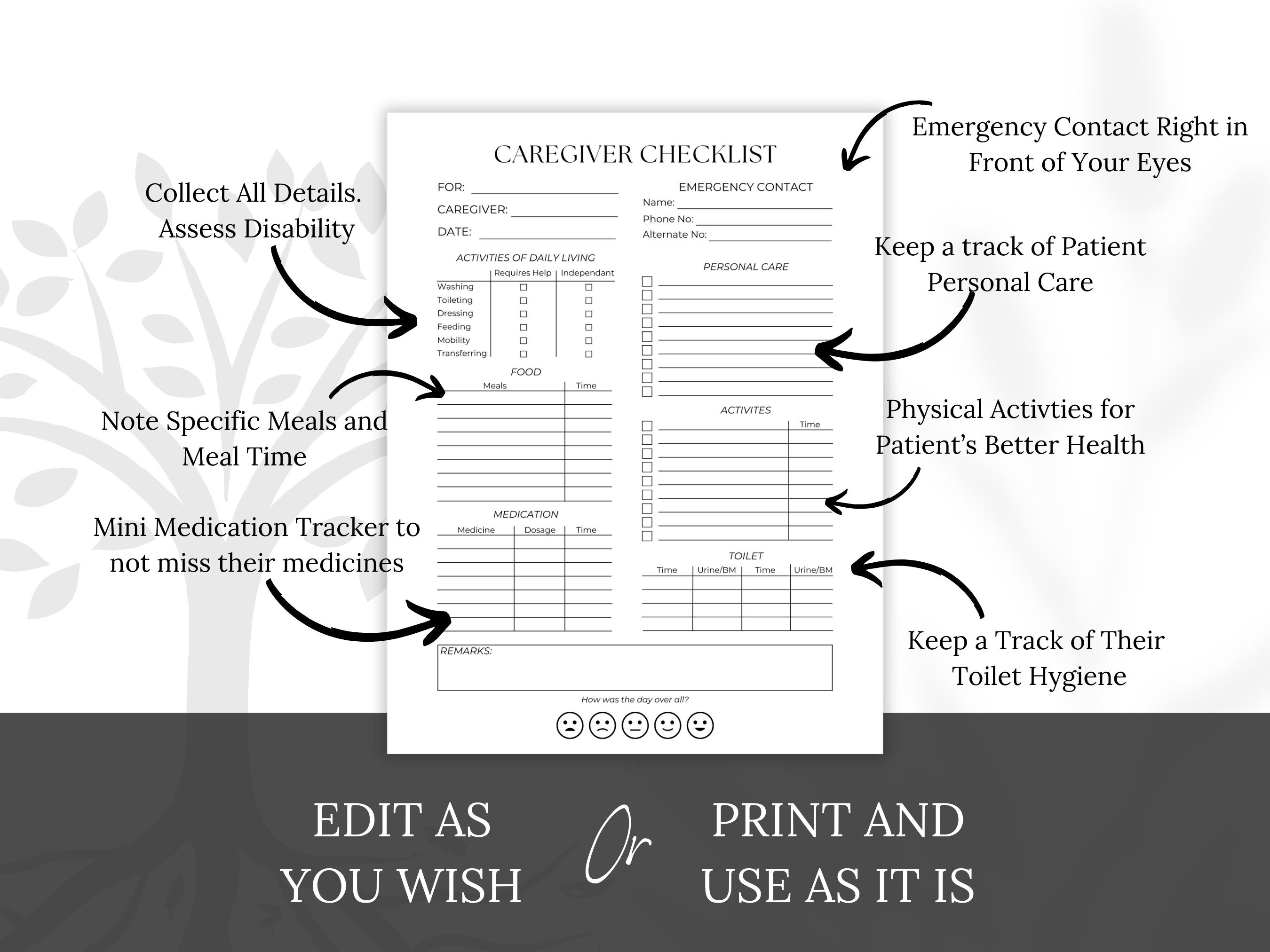 Printable Caregiver Checklist, Senior and Elderly Care Task List ...
