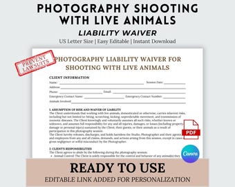 Photography Liability Waiver for Shooting with Live Animals - PDF and Canva files