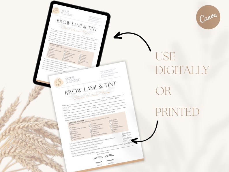 Brow Lamination and Tint Forms Bundle Editable Brow Lami Aftercare Tint