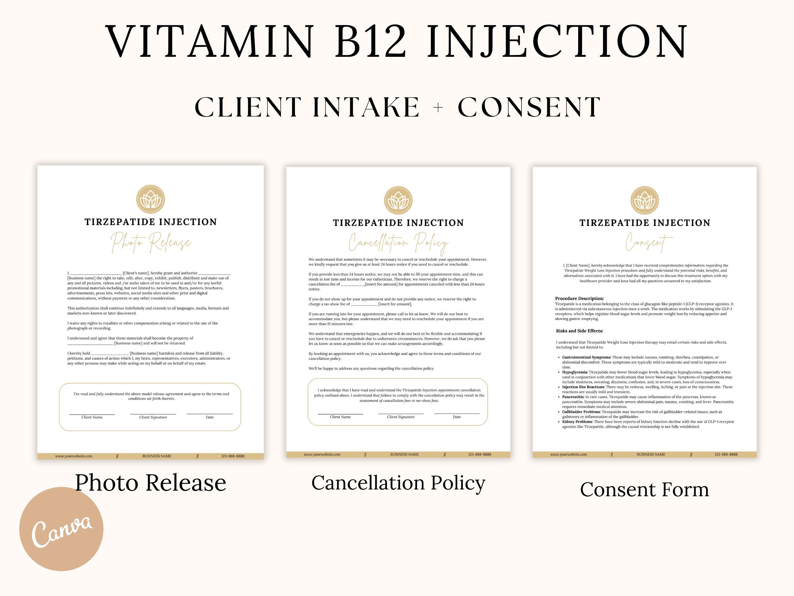 Vitamin B12 Injection Consent Forms: Med Spa Template (digital Download) -  Etsy