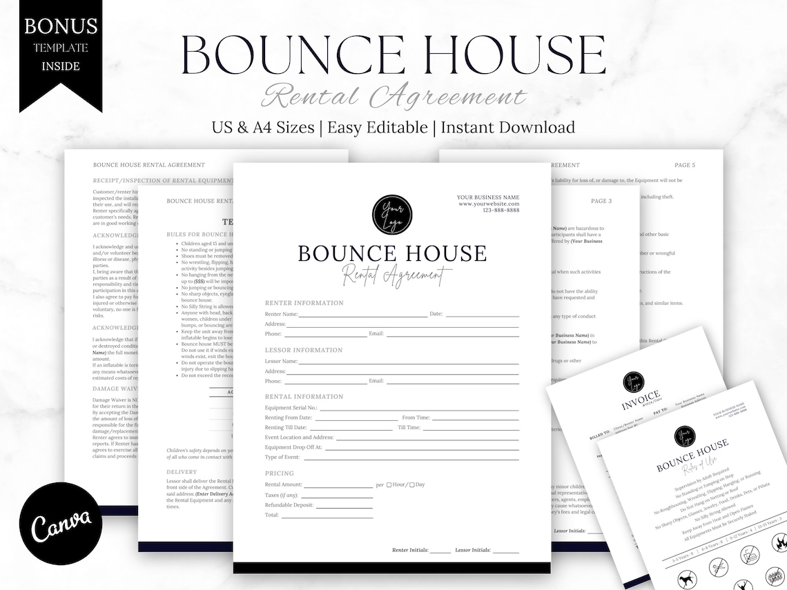 Bounce House Rental Contract Agreement Template Editable Lease Contract