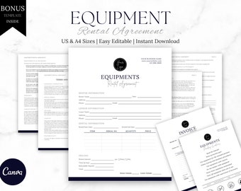 Professional Equipment Rental Contract Agreement | Editable Canva Rental Template | Event Equipment Lease Contract, Rent Terms and Condition