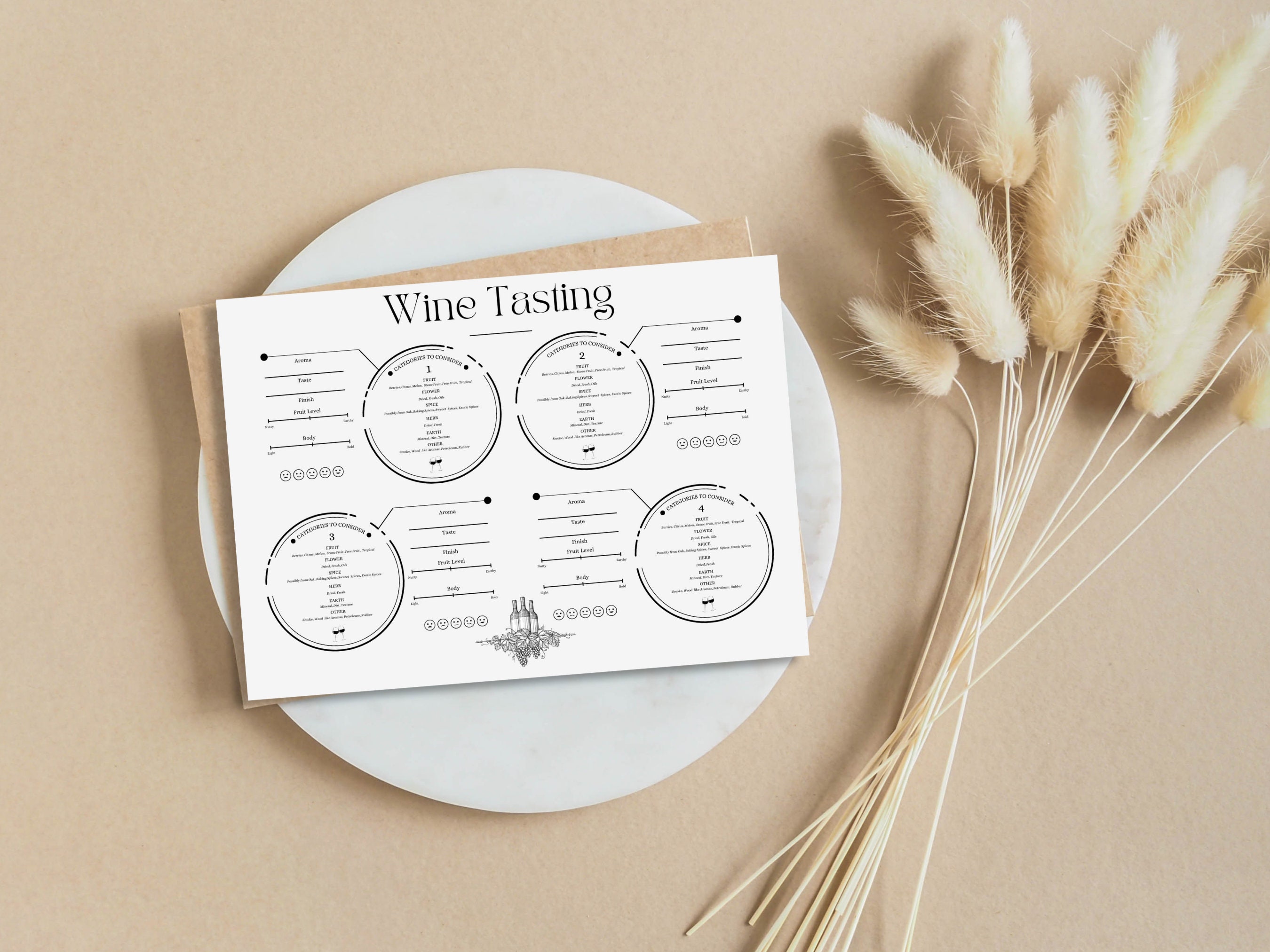Printable Wine Tasting Kit, Wine Tasting Score Sheet, Wine Tasting Coaster, Wine Party Essential ...