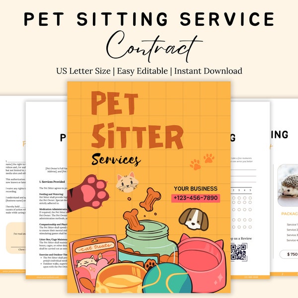 Pet Sitter Service Contract, Home Pet Sitting Agreement, Pet Sitting Business Forms, Client Intake, Feedback Form, Photo Release Form