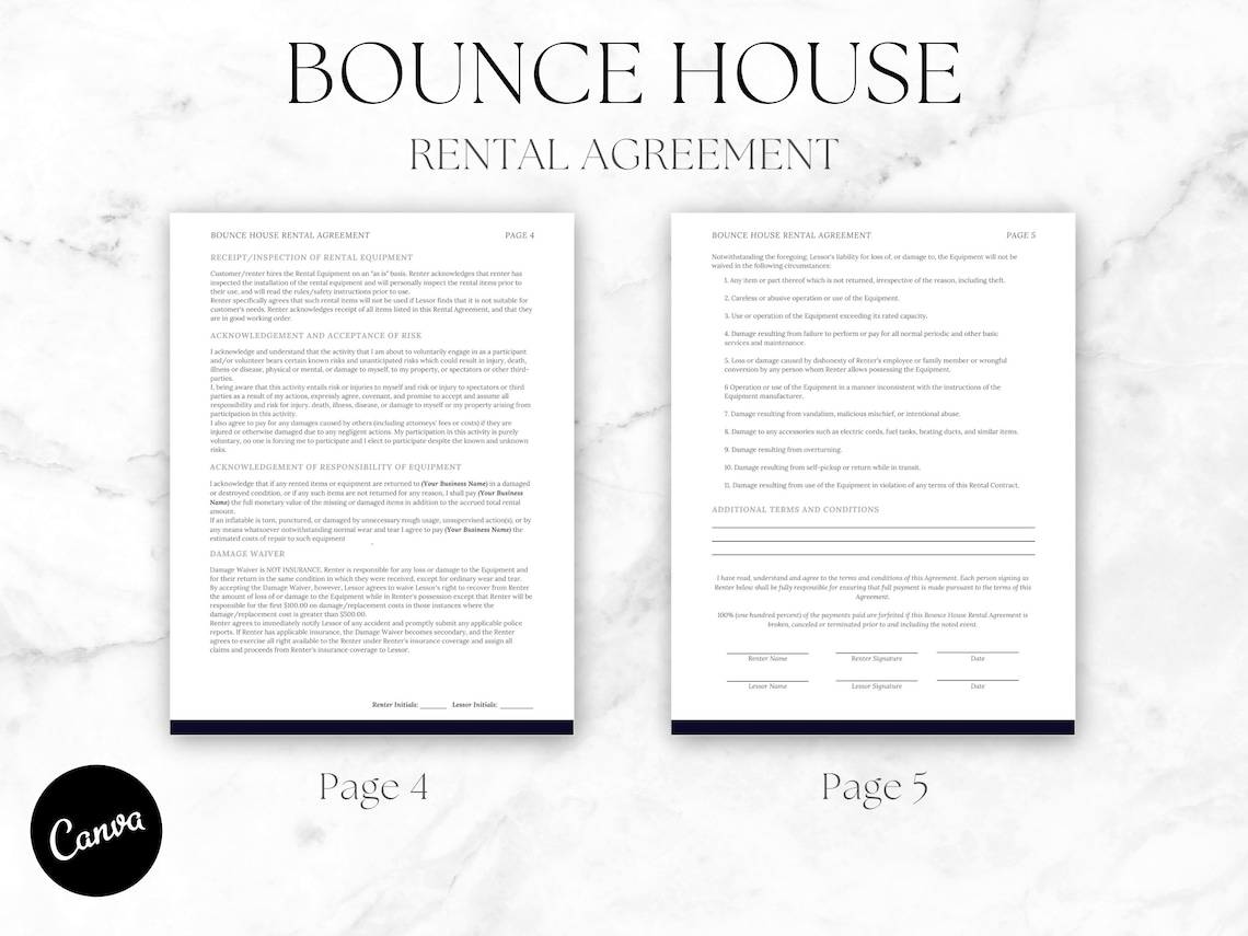 Bounce House Rental Contract Agreement Template Editable Lease Contract