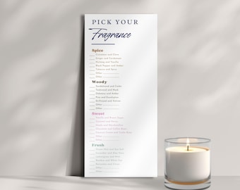 Candle Pour Bar Fragrance Selection Card: Editable Canva Template (Digital Download)