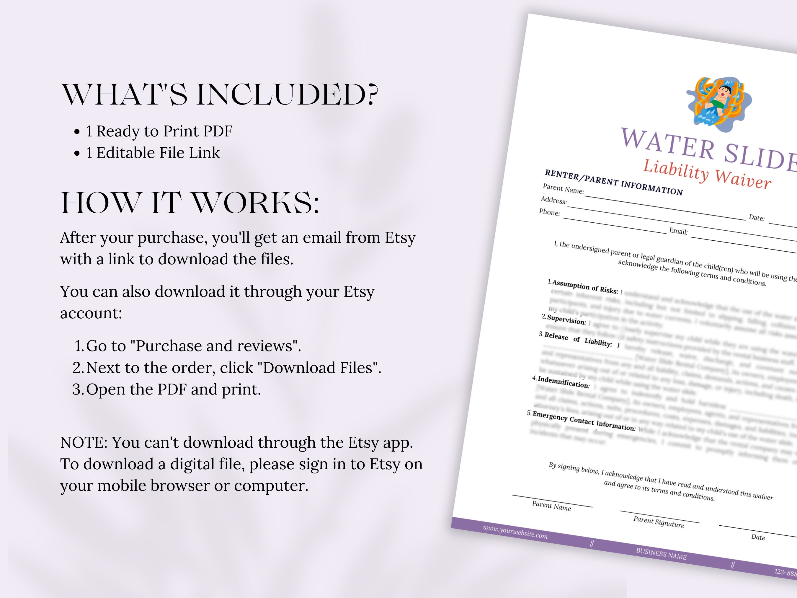 Inflatable Water Slide Liability Waiver, Waterslide Consent Form