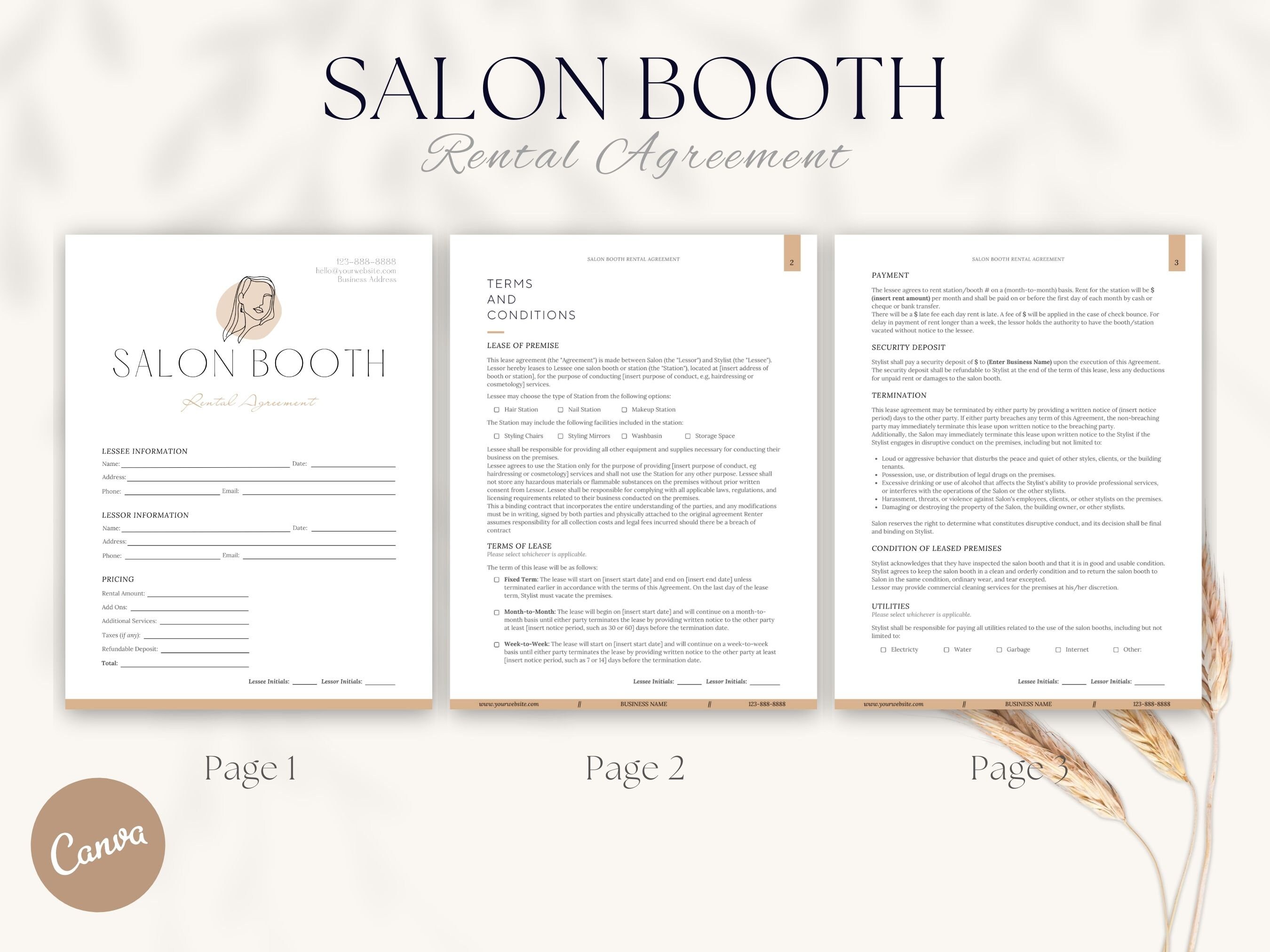 Salon Booth Rental Contract Agreement Form Beauty Booth Rental Hair