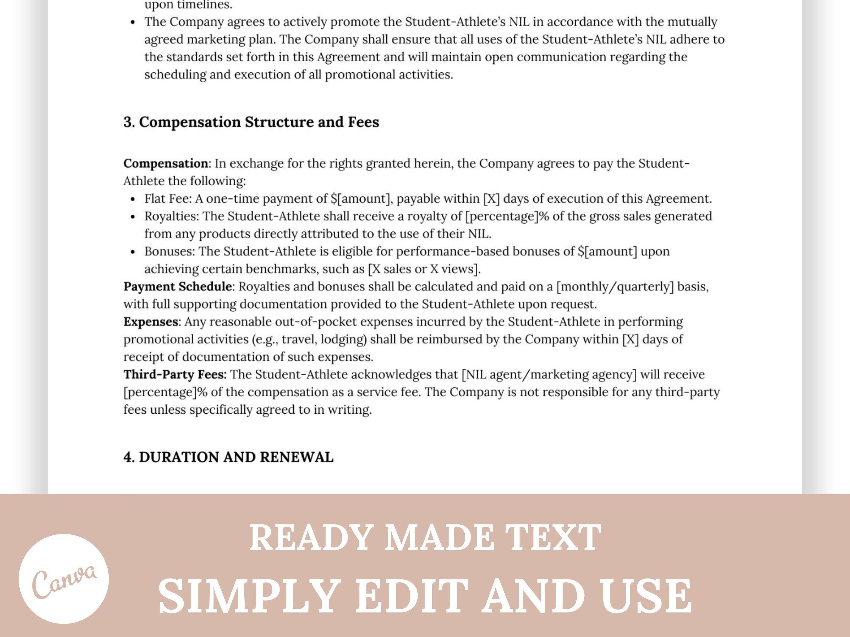 Sample Nil Contract.pdf NIL Contract Template: Student Athlete Sponsorship Agreement (digital ...