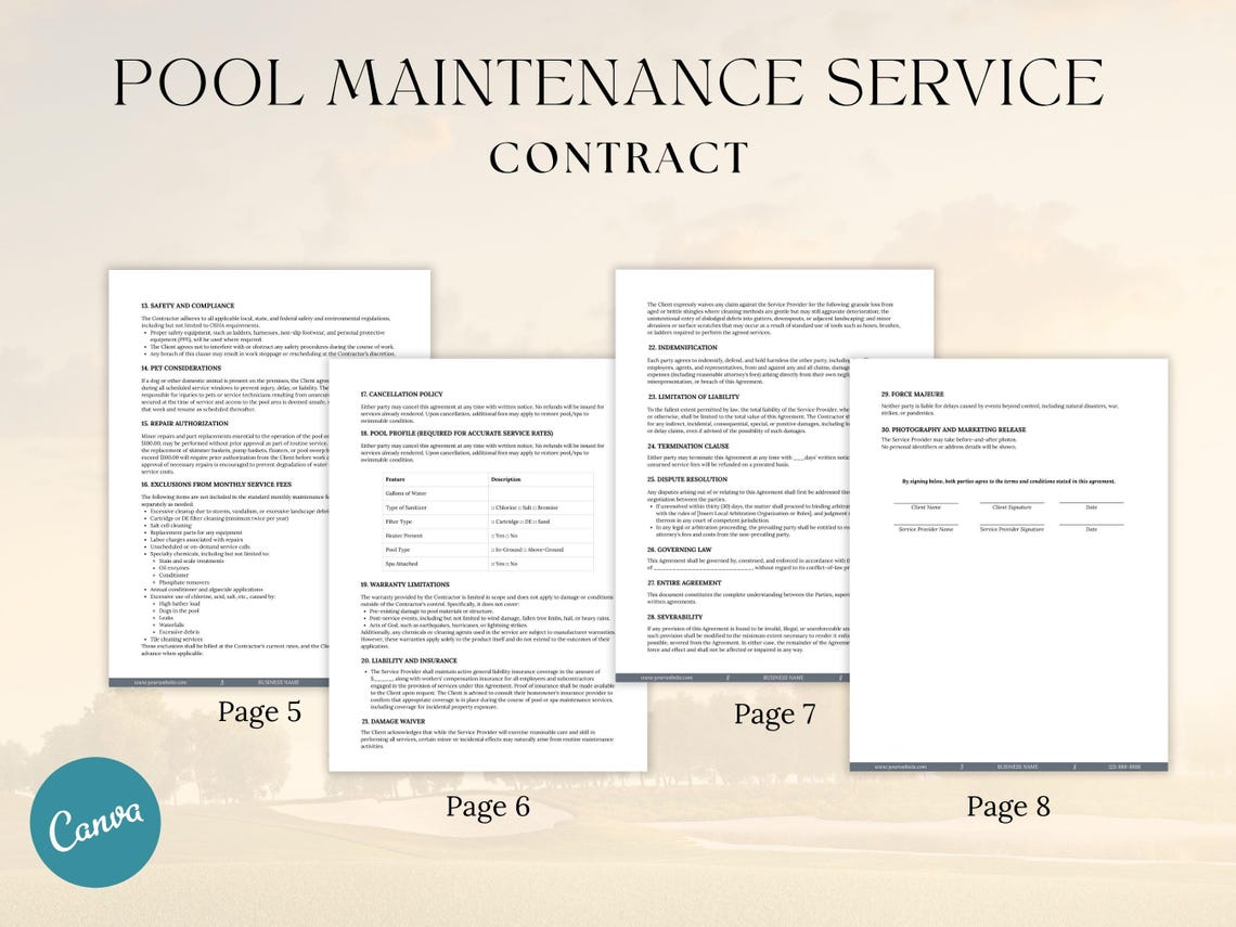 Pool Maintenance Disclosure Pool Maintenance Contract Template: Customizable Service Agreement ...