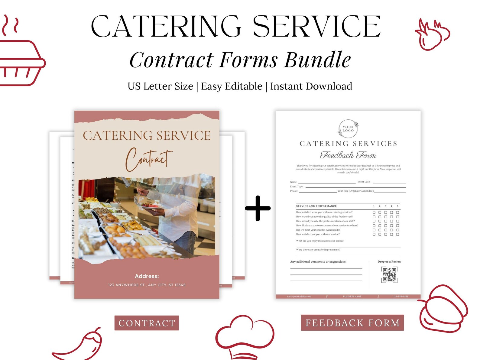 Editable Catering Contract Template: Catering Forms Bundle (canva, US ...