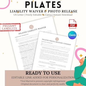 Print or Edit- Pilates Liability Waiver and Photo Release Consent, Pilates Studio Liability Form, Pilates Intake Form, Pilates Retreat Form