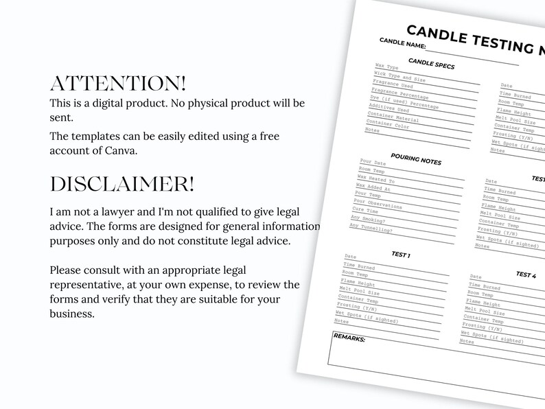 Candle Testing Notes Sheet Template: Customizable Canva (digital ...