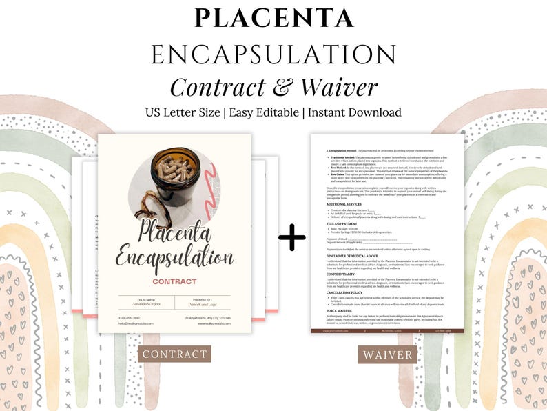 Placenta Encapsulation Contract & Waiver, Birth Doula Forms ...