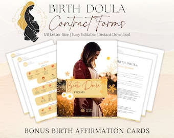 Birth Doula Service Agreement, Doula Client Intake Form, Pregnancy Coach Contract, Labor support service, Birth plan, Client Questionnaire