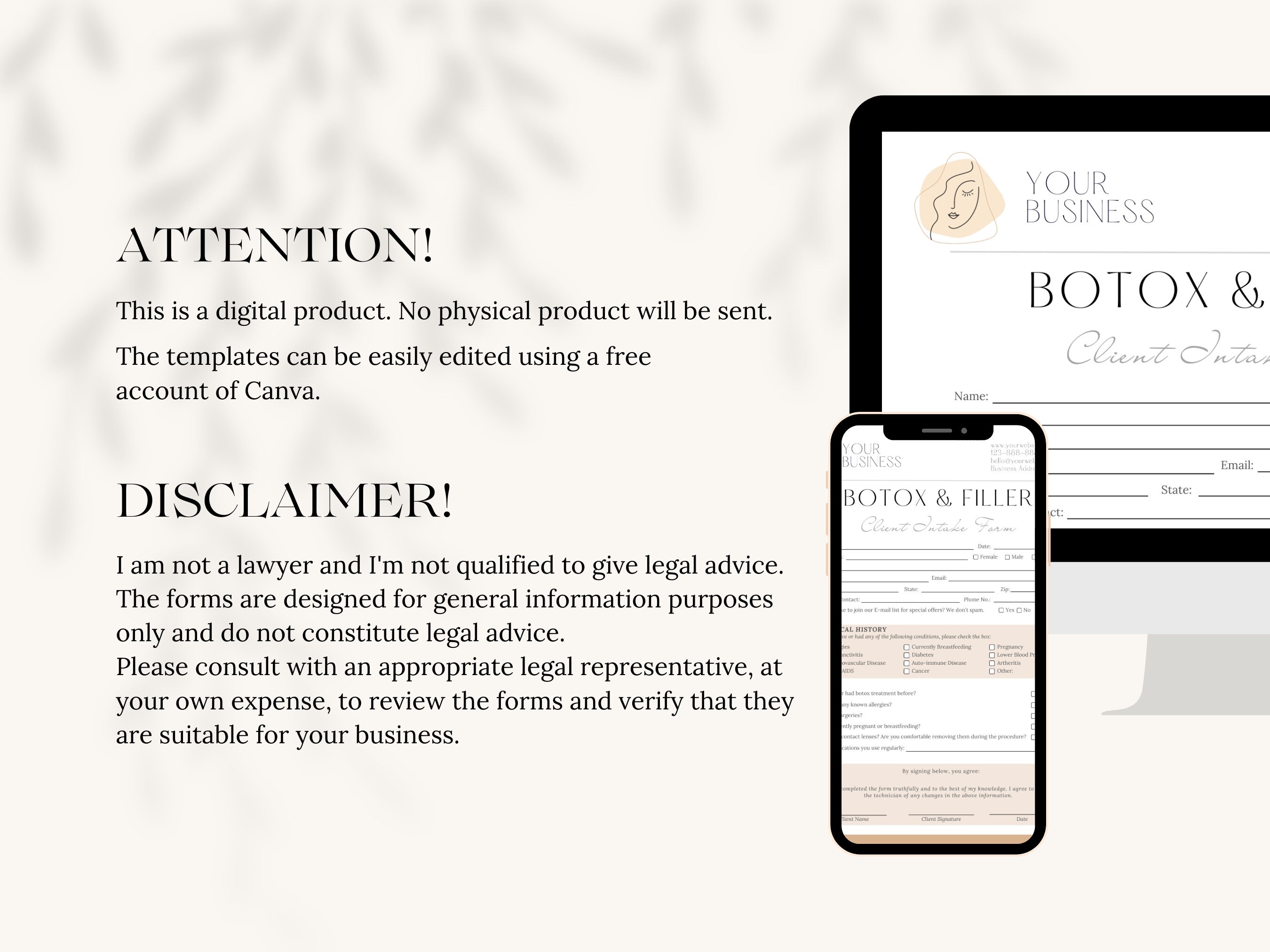 Botox and Filler Forms Bundle: Client Intake, Aftercare (editable Canva ...