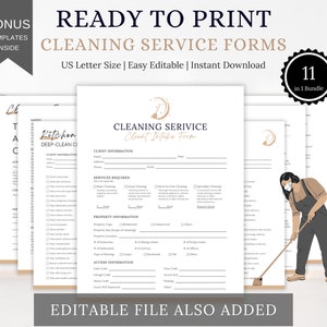 Ready to Print Cleaning Service Forms for Cleaners, Maids, Janitor, Housekeeper | Cleaning Checklist, Price List, Customize option available