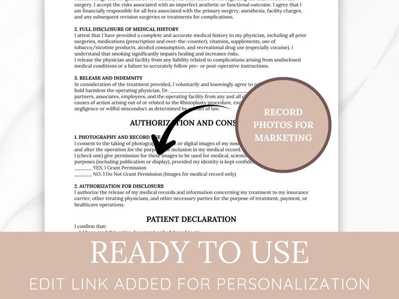 Printable Rhinoplasty Liability Waiver Template PDF Nose Surgery Printable Rhinoplasty Liability Waiver Template PDF Nose Surgery