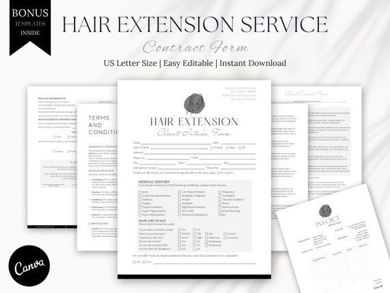 Hair Extension Service Contract Template: Salon Forms (Canva Editable, Digital Download)