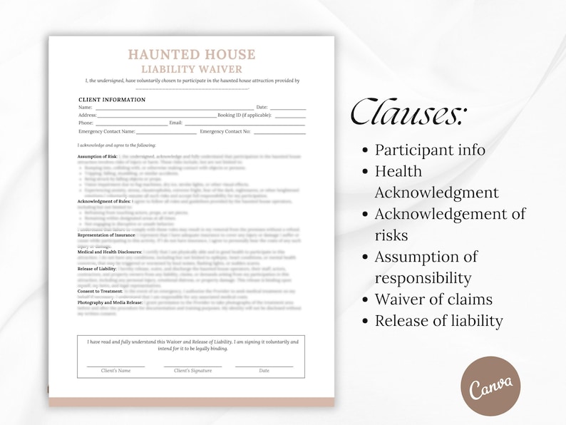 Haunted By Risk Haunted House Liability Waiver Template: Editable Consent Form (digital ...