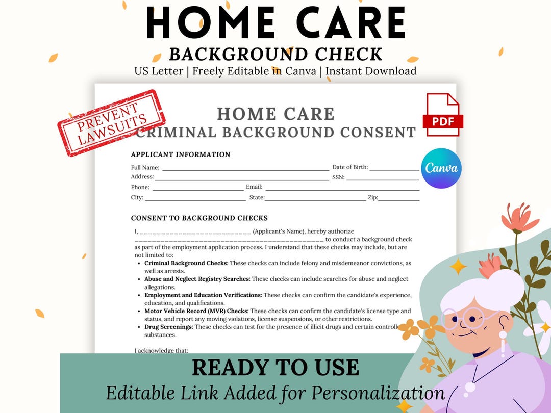 Home Care Background Check Consent Form: Editable PCA Criminal